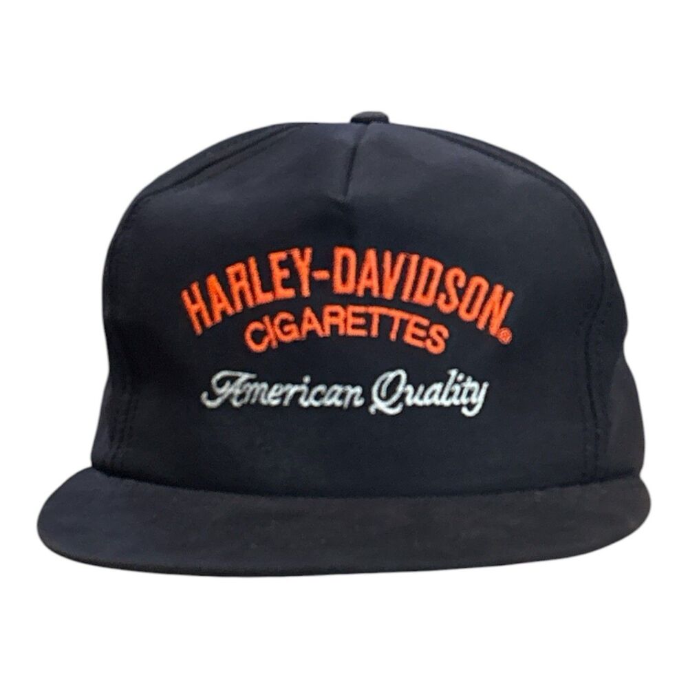 Vintage Harley-Davidson Cigarettes "American Quality" Black Snapback Trucker Hat